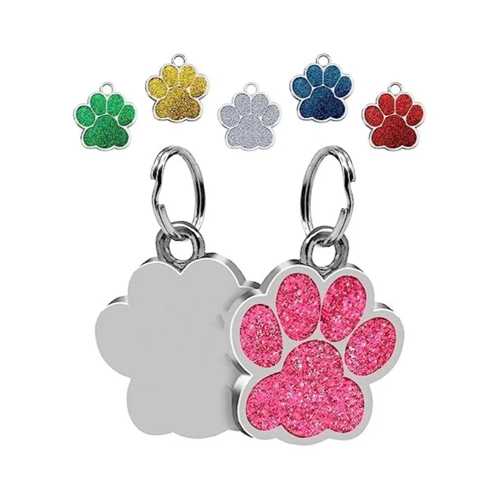 Cat Dog Paw Print Pet Glitter Pendant Anti-Lost Pet Collar Tag Pendant Dog Cat Tags Kitten