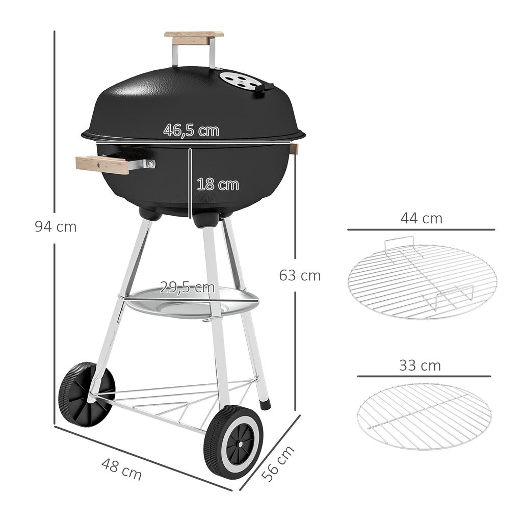 Portable Round Kettle Charcoal Grill BBQ Smoker with Lid Outdoor Heat Control Party Patio Barbecue Garden