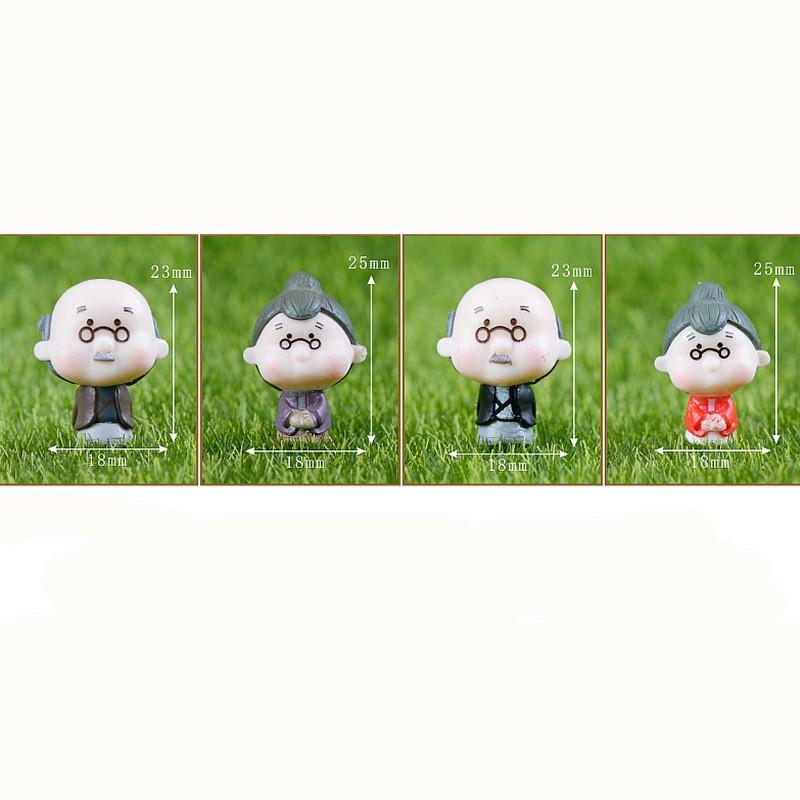 4pcs/set Mini Grandpa Grandma and Son Together Moss Micro Landscape Accessories Doll Combination DIY Ornaments