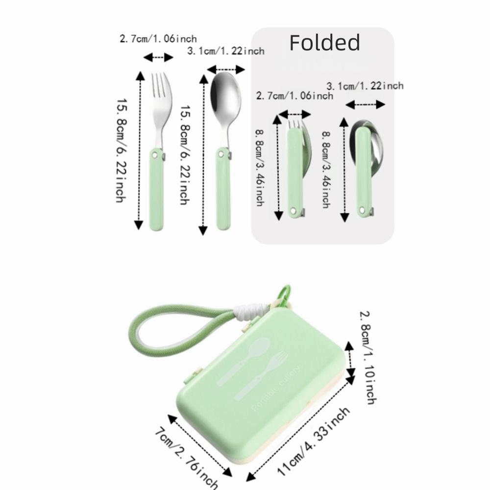 With Storage Box Stainless Steel Cutlery Set Foldable Portable Spoon Fork Outdoor Picnic
