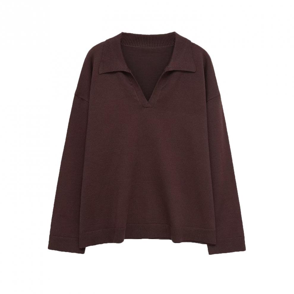 European and American style, new women's fashion, versatile casual INS hot collar solid color knit