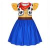 Girls Western Style Dress with Printed Vest and Bandana Design Short Puff Sleeves and Gathered Skirt for Halloween Costume Party Dress Up