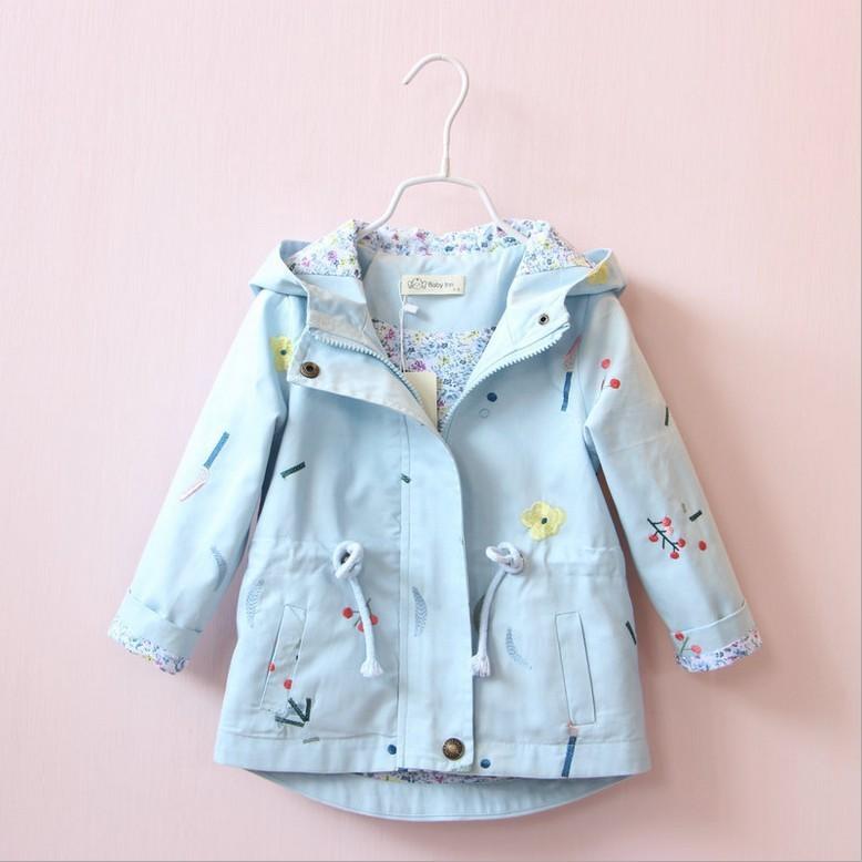 Autumn Girls Windbreaker Coat Jackets Baby Kids Flower Embroidery Hooded Outwear for Baby Kids Coats Jacket Clothing