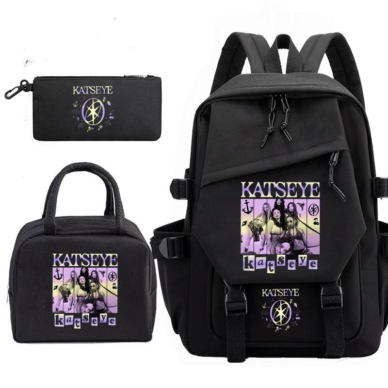 Katseye Music Pencil Case Lunch Bag Backpack Set of 3 School Supplies for Teenage Students Large Capacity Water-Resistant Portable