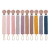 Beech Wood Pacifier Chain Quilted Cotton Linen Ribbon Strap Belt Anti-lost Pacifier Rope Baby Pacifier Chain Clip Holder