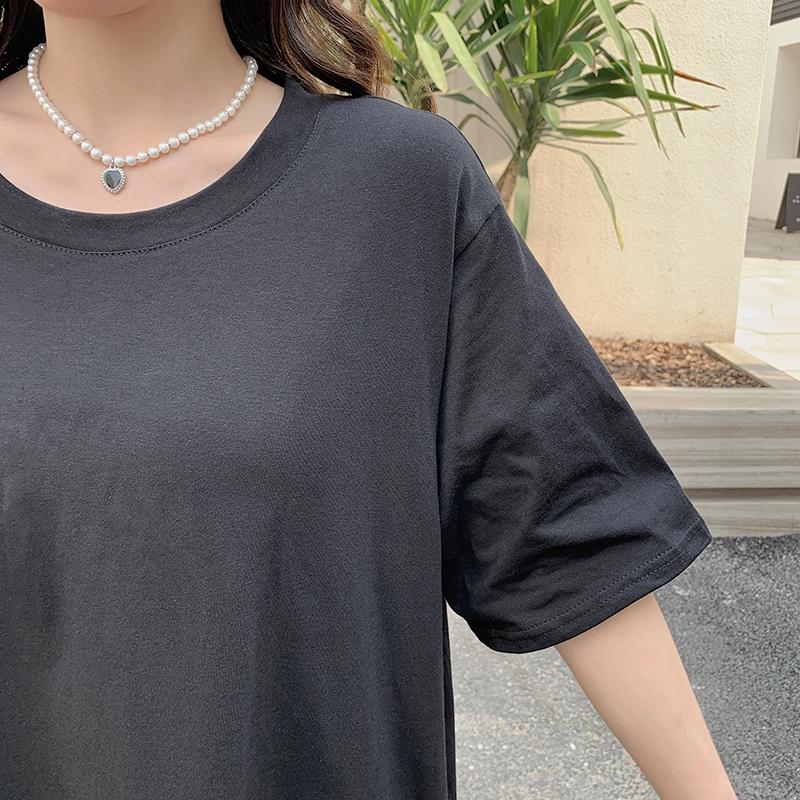 DIMANAF 2023 Летняя футболка размера плюс, женское хлопковое свободное платье с круглым вырезом и полосатым принтом с короткими рукавами, сращенные женские платья, повседневные женские платья