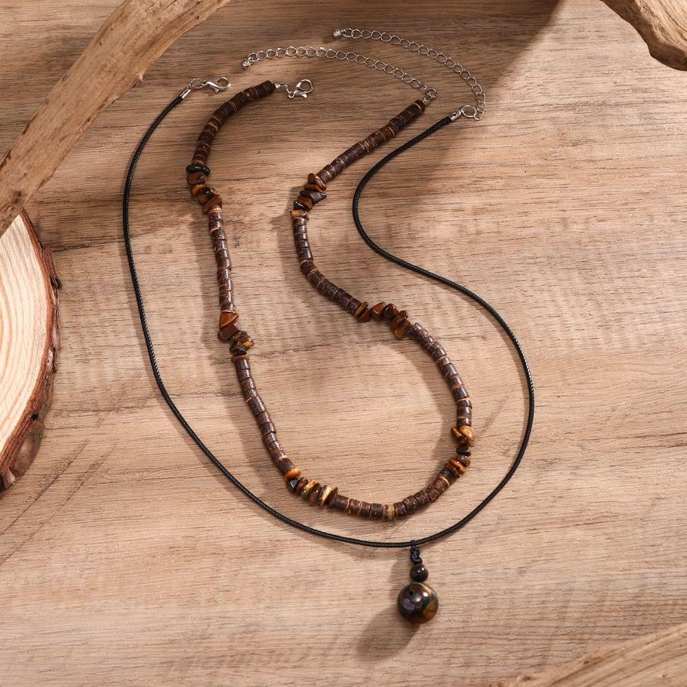 Pine Stone Double Layer Necklace Pendant Sweater Chain Fashion Necklaces for Men Men