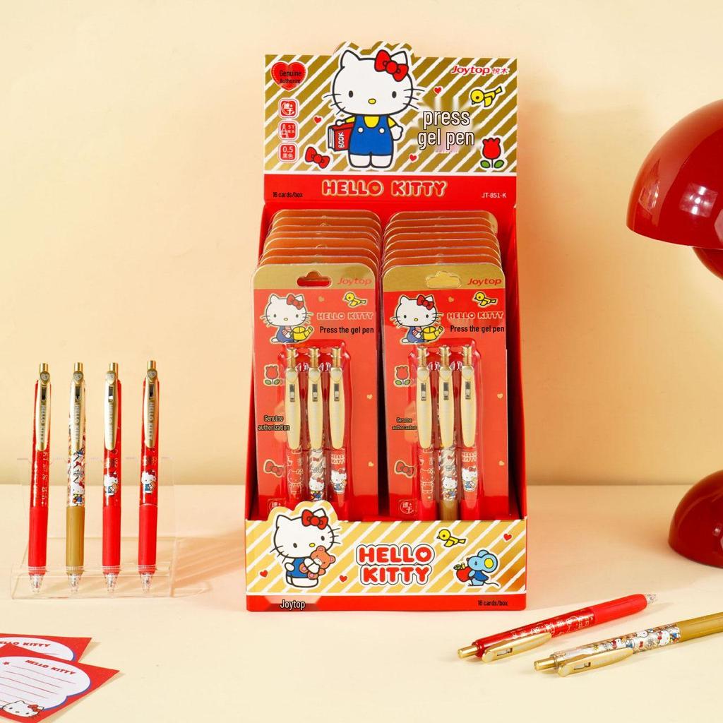 Оригинальная шариковая ручка Hello Kitty 0,5 мм, черные чернила, нажимной механизм, с ценным зажимом для ручки - Набор из 3 письменных принадлежностей.