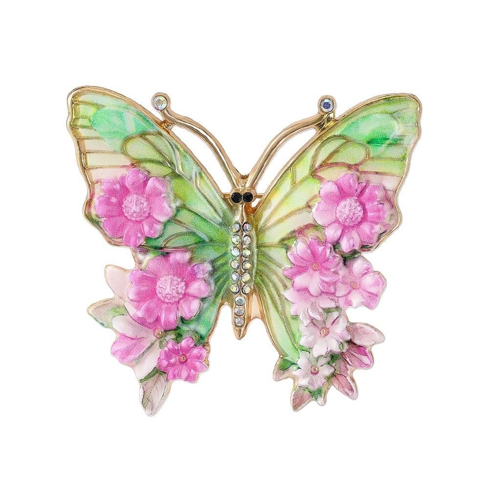 Enamel Big Flower Butterfly Brooches Rhinestone Enamel Lapel Pin Cloisonne Butterfly Badge Lady