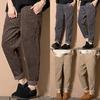 Fashion Plus Size Elastic Waist Corduroy Pocket Pants Long Pants