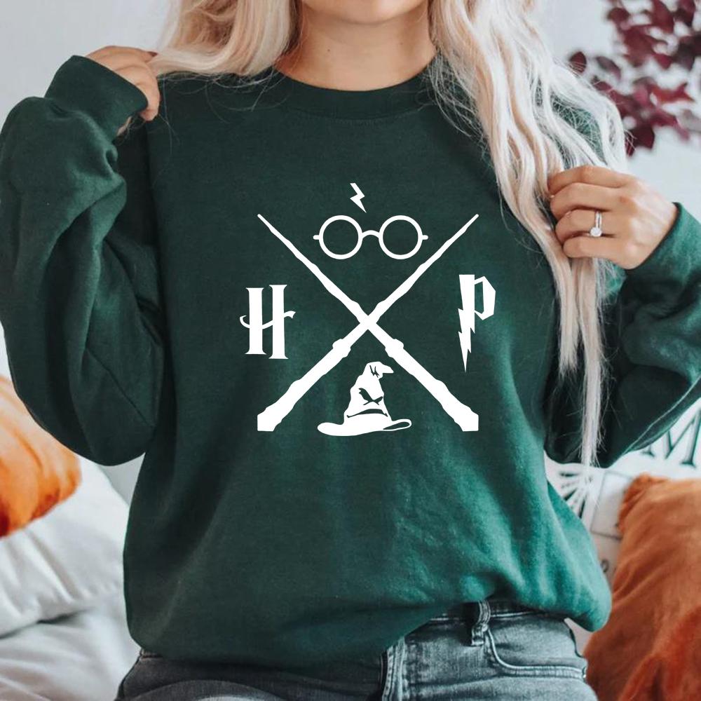 Свитшот с изображением шляпы волшебника, толстовка с капюшоном Wizard Wand, пуловеры HP, женские толстовки с длинным рукавом и графическим принтом, толстовки Magic School, уличный стиль, топ