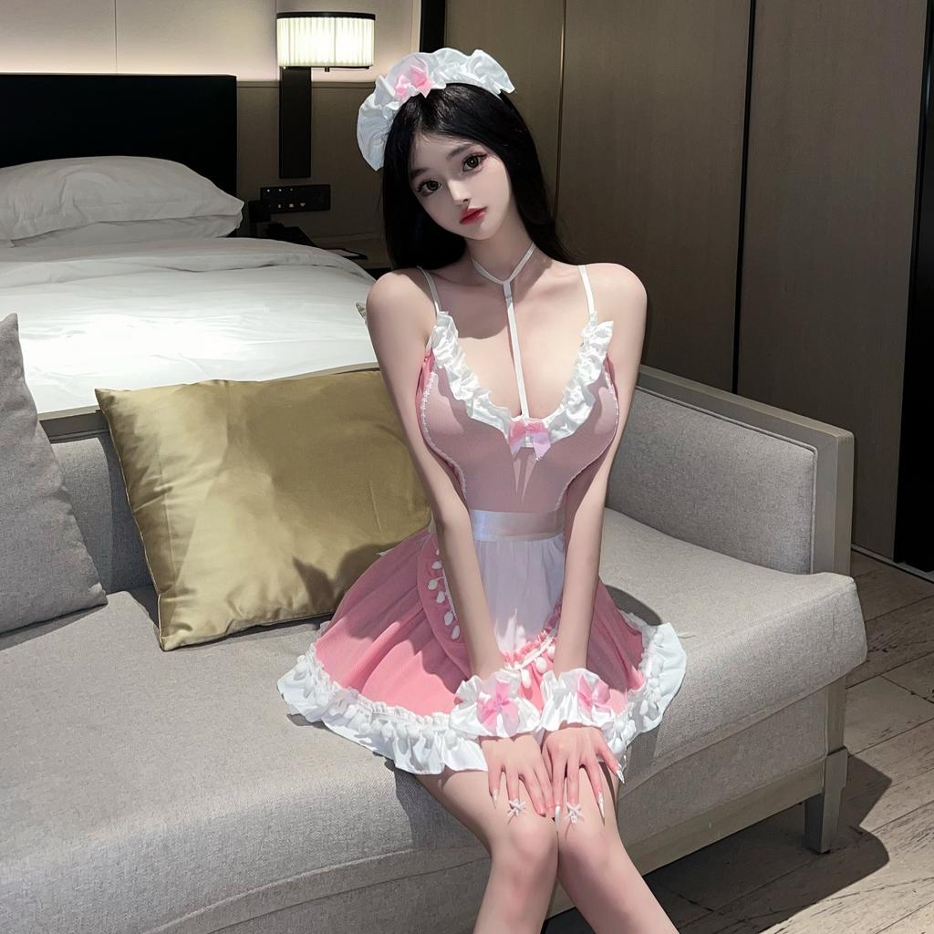 Sex Lingerie Sexy Pink Cute Maid Couple Bed Cosplay Maid