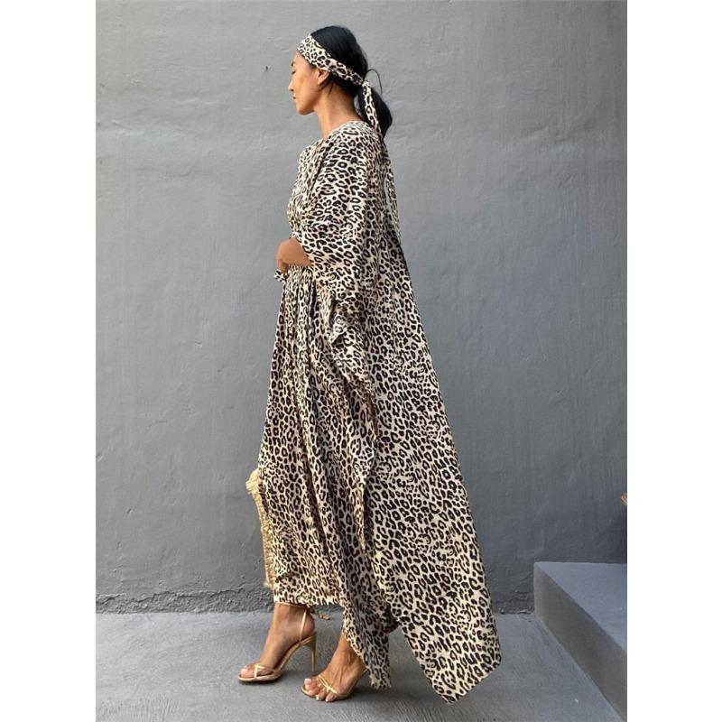Women Plus Size Leopard Print Polka Dot Beach Cover Up Loose Long Dress Swimsuit Cover Up