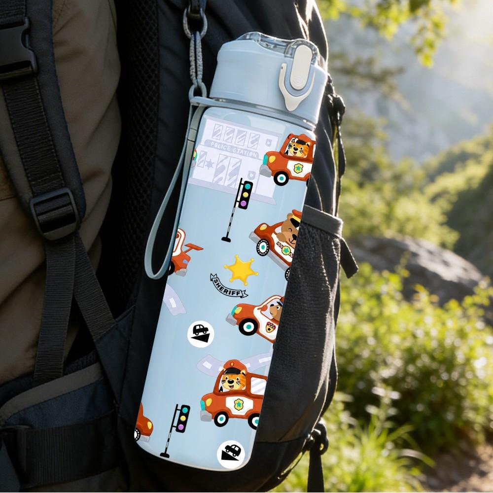 1PC Tiny Bear Repeat Pattern 750ml Color Plastic Sports Water Bottle Leakproof Flip Straw Lid Suitable for Sports Office Home Use