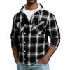 Men's Striped Plaid Casual Loose Button Lapel Long Sleeve Hooded Cardigan Shirt Jacket