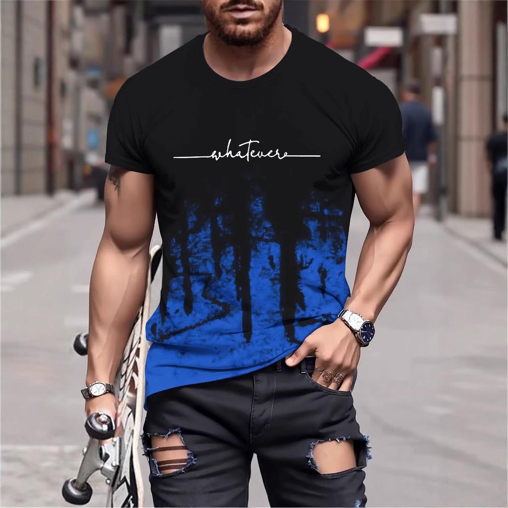 Casual men's short-sleeve t-shirt with 'whatever' print, trendy street style for daily wear.