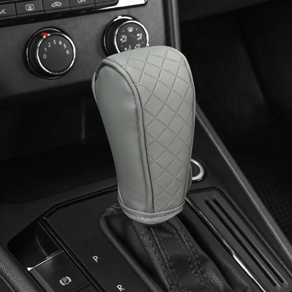 Car Shift Handle Cover PU Leather Non-Slip Wear-resistant Shift Knob Decor Protective Cover Universal Car Interior Accessories