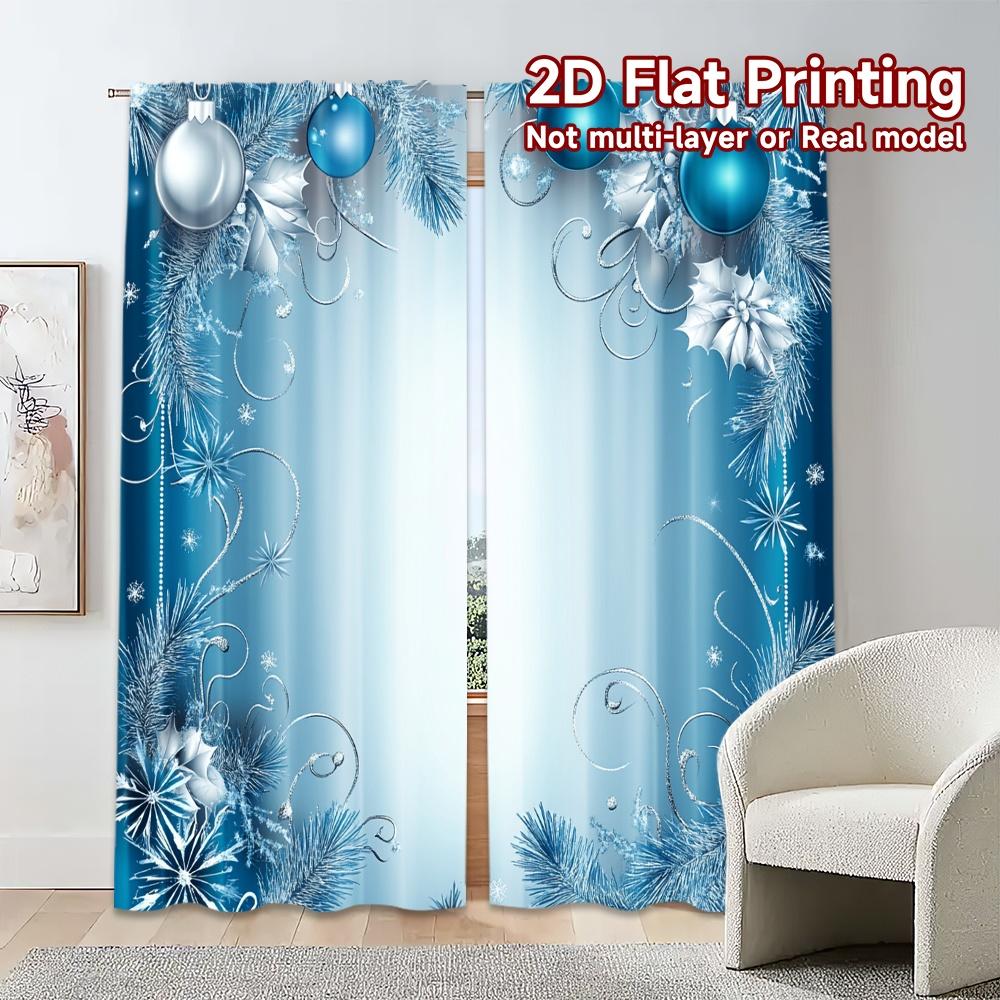 2pcs,Curtains Blue Christmas Ornaments Snowflakes (2) Fashionable Popular Curtains Versatile Durable Polyester Curtains