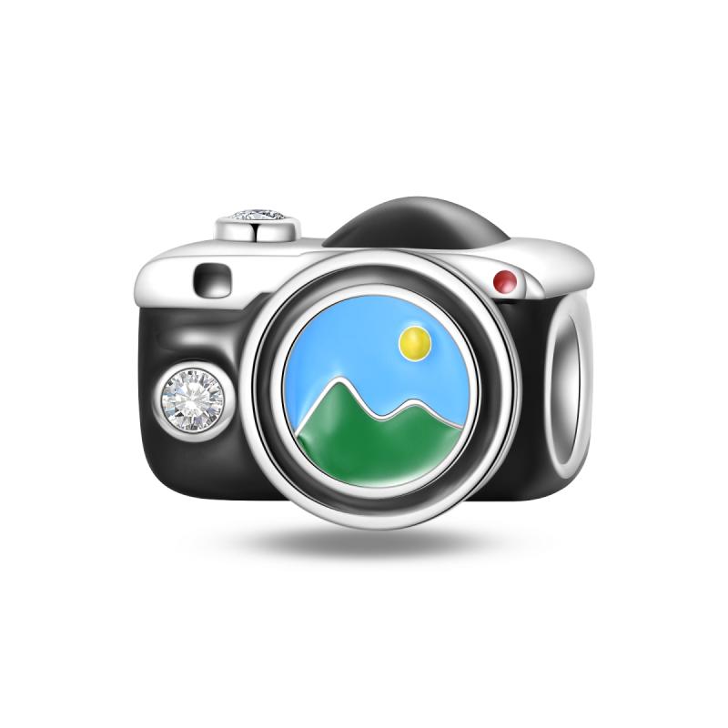 925 Sterling Silver Travel Series Camera Bicycle Tower Compass Bag Pendant Charm Fit 4mm Aperture Bracelet DIY Bead Jewelry Gift