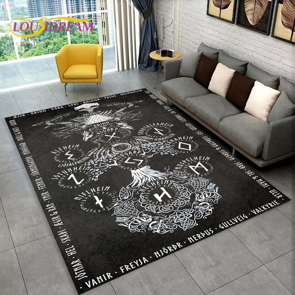 Коврик с рунами викингов и скандинавской мифологии, коврик для гостиной, спальни, дивана, коврик для кухни, декор для кухни, нескользящий напольный коврик