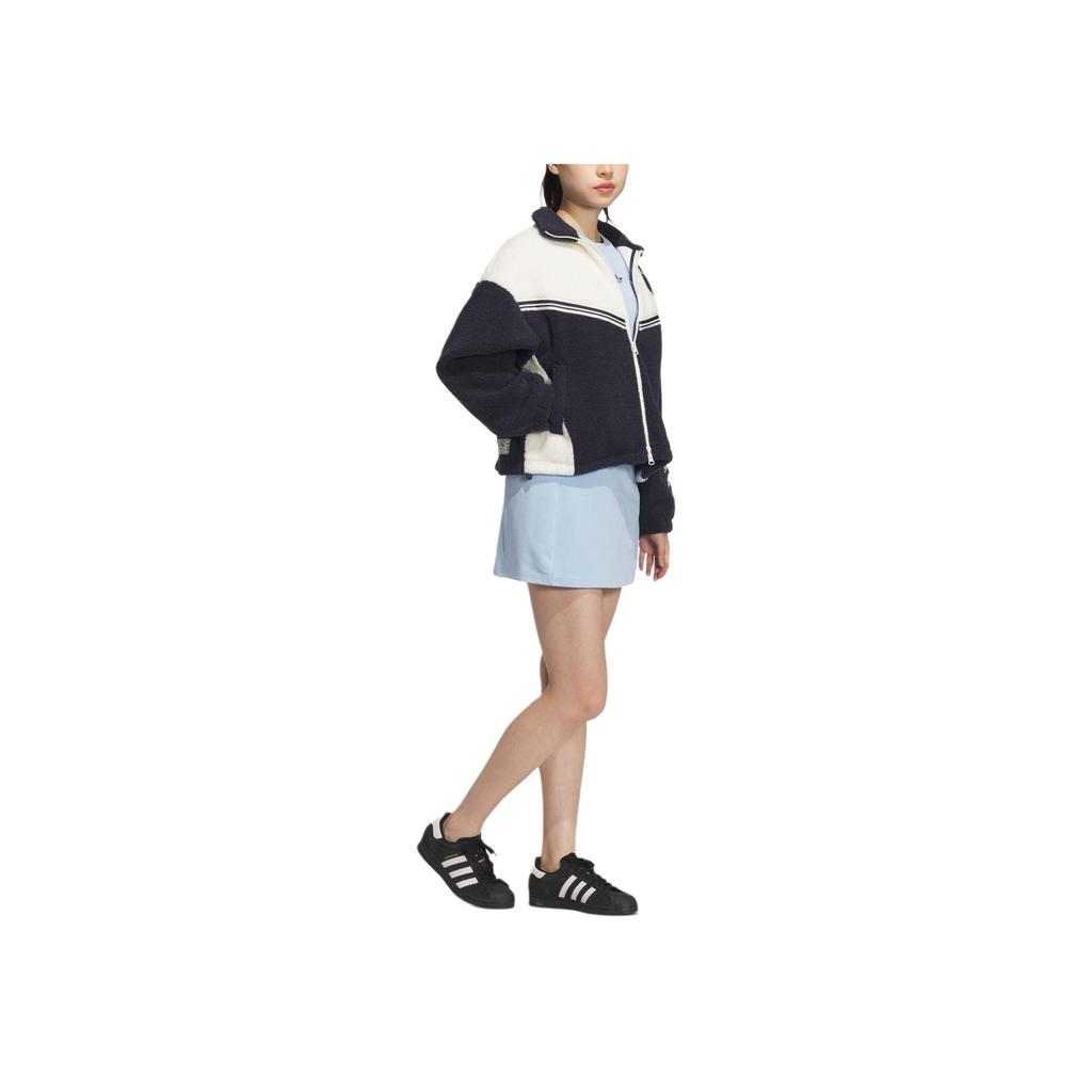 adidas Коллекция Originals Collegiate Осень-Зима 24 Модная спортивная куртка с цветными блоками и воротником-стойкой в стиле ретро, женская куртка темно-синего и белого цвета JD6369