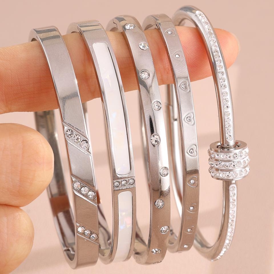 5/1pcs Stainless Steel Bracelet with Shiny Zircon High-end Fashion Stacking Jewelry Birthday Party Gift for Women