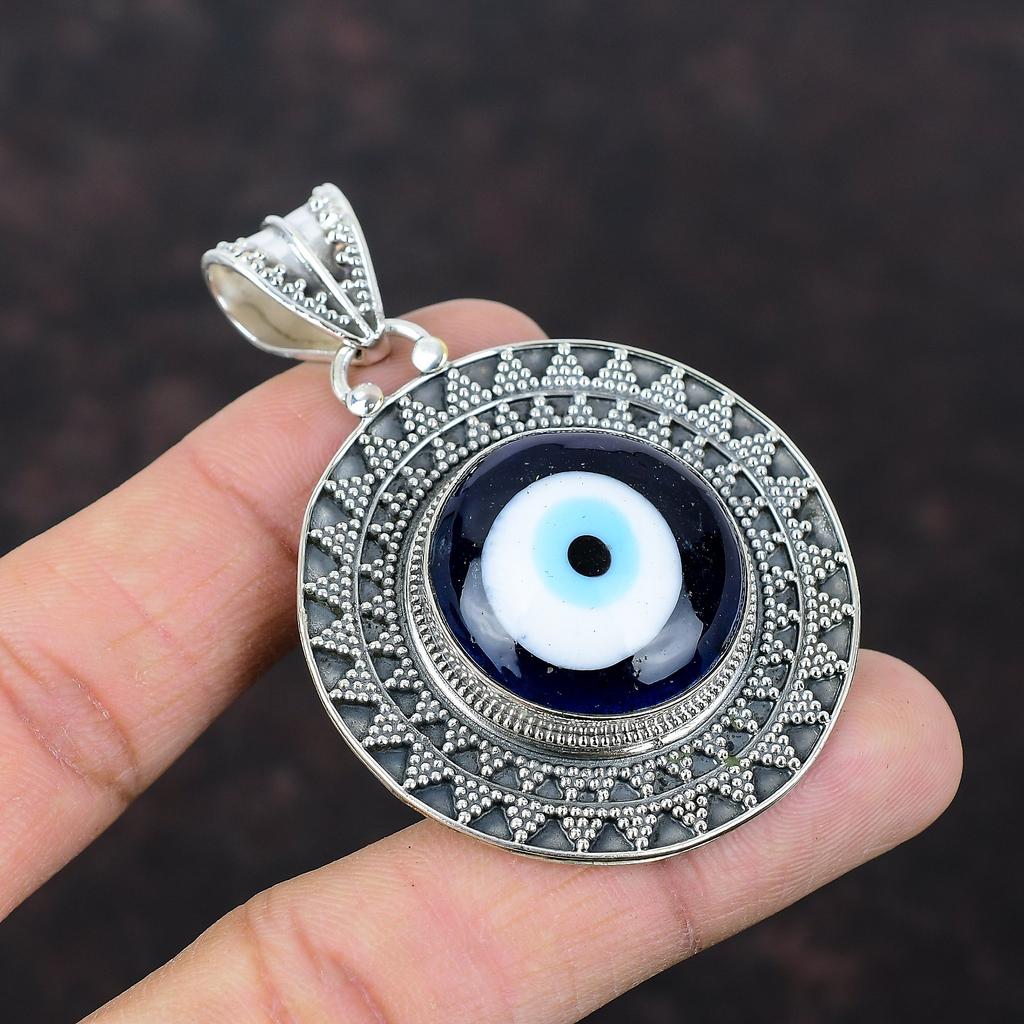 Синий цвет Подвеска от сглаза Подвеска из стерлингового серебра 925 пробы Подвеска из натурального драгоценного камня Элегантные ювелирные изделия Подвеска ручной работы Винтаж Подвеска для подарка