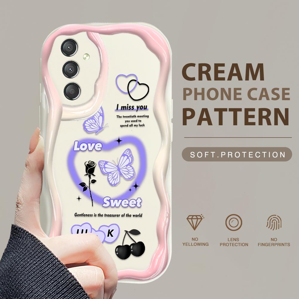 Cute Cartoon Pattern Cream Texture Casing Wavy Edge Soft Silicone Cover Phone Case for Samsung