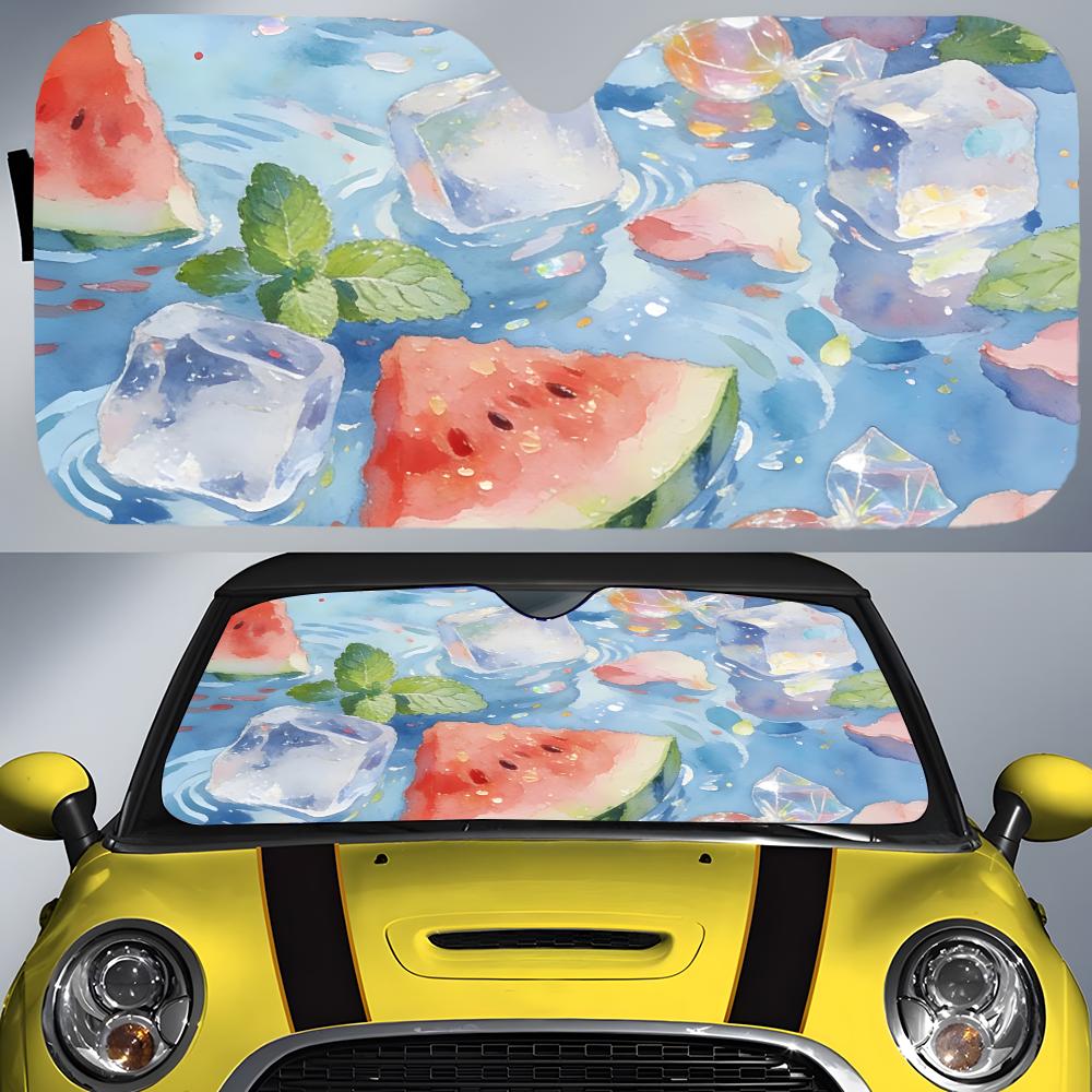 Pattern W-Watermelon Sun Visor Car Front Windshield Sun Shade UV Block Heat Insulation Sun Visor Window Cover