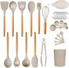 Набор кухонных принадлежностей - набор из 33 предметов из силикона с антипригарным покрытием и деревянной ручкой, кисточка для смазывания, венчик для взбивания яиц, щипцы.