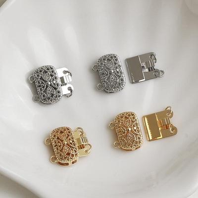 Позолоченная 14K полая прямоугольная двойная застежка для жемчужных ожерелий - Аксессуар для изготовления украшений своими руками