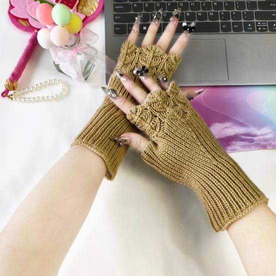 1 пара перчаток для вязания, однотонные, короткие перчатки с половиной пальцев, утолщенные, теплые, удобные, нескользящие перчатки