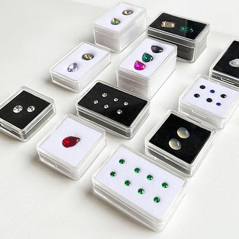 Transparent Diamond Jewelry Display Box With Foam Pad Packaging Box Bare Stone Gem Storage Container Case Glass Beads Organizer