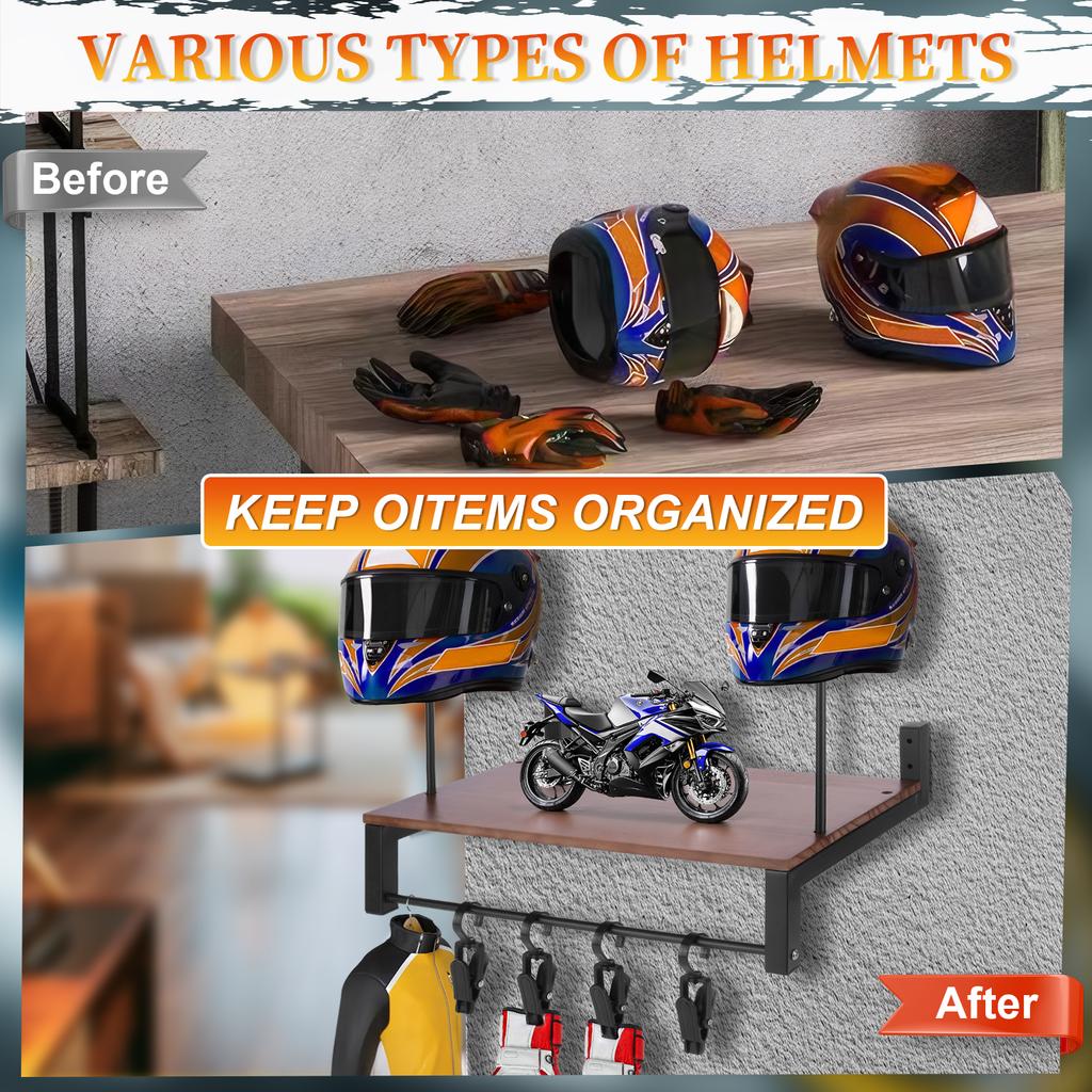 Wooden Motorcycle Helmet Holder with 5 Hooks Helmet Storage Hanger Wear Resist Gear Storage Rack for Motorcycle Accesories