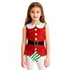 Kids Girls Christmas Santa Elf Costumes Candy Cane Striped Sequins Dance Leotard Xmas Skating Bodysuit