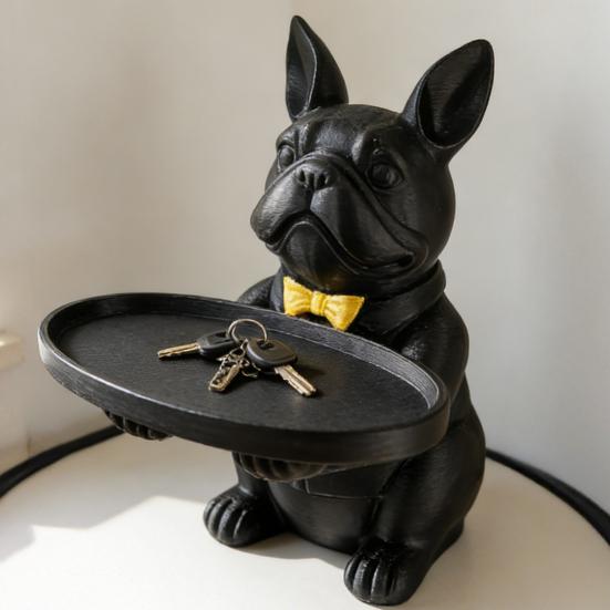 French Bulldog Statue Tray Organizer for Keys Candy Jewelry Earrings Modern Art Dining Table