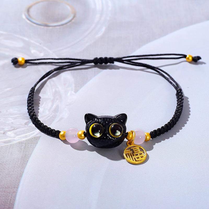 Браслеты Lucky Blue Big Eye Black Cat для женщин и мужчин, мультяшные животные, ручная работа, плетеные браслеты, парные украшения, подарки