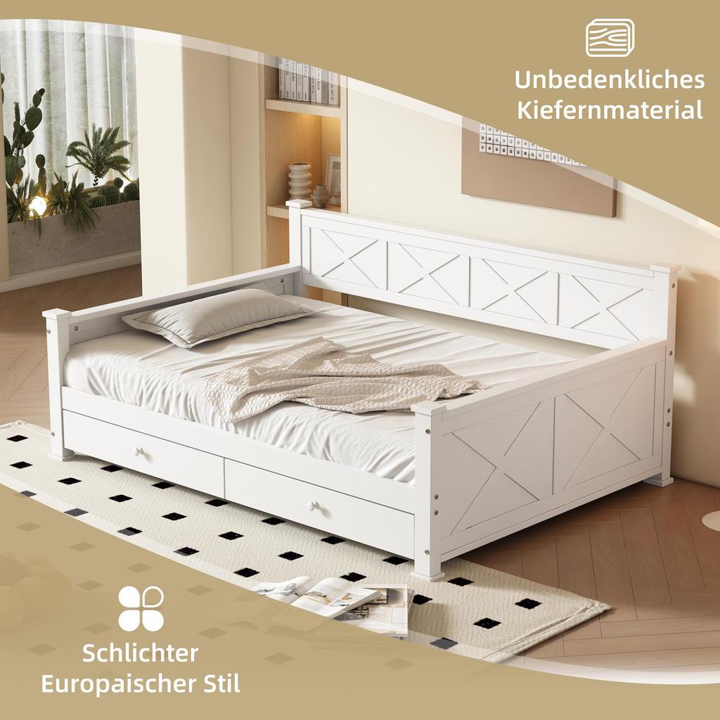 Flieks Sleeper Sofa 90x200 Daybed with Storage, Functional Bed with 2 Drawers, White