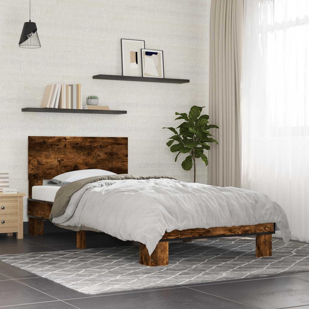 Bed Frame with Headboard Smoked Oak 80 x 200 cm