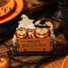 Desktop Accessory Halloween Wooden Napkin Holder, Ghost Pumpkin Decorative Tabletop Tissue Dispenser, Holiday Table Decor Paper Storage Organizer for