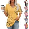 Fashion Tops Pocket V-neck Short Sleeve Plant Print T-shirt