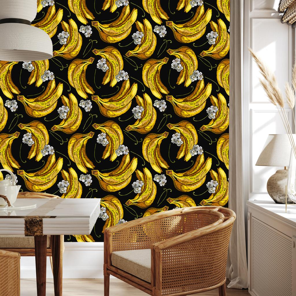 Bananas with flowers wallpaper for living room and bedroom 50x1000
