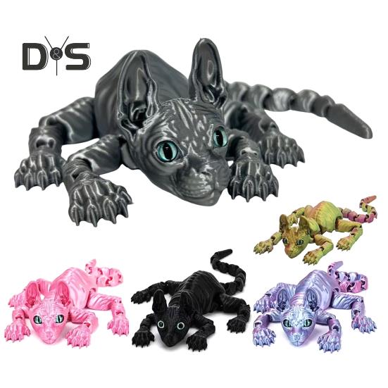 3D-печатная фигурка лысой кошки с подвижными суставами, фигурка кошки-сфинкса, шарнирная модель животного, игрушка для домашнего офиса, книжной полки, украшения для рабочего стола, орнамент