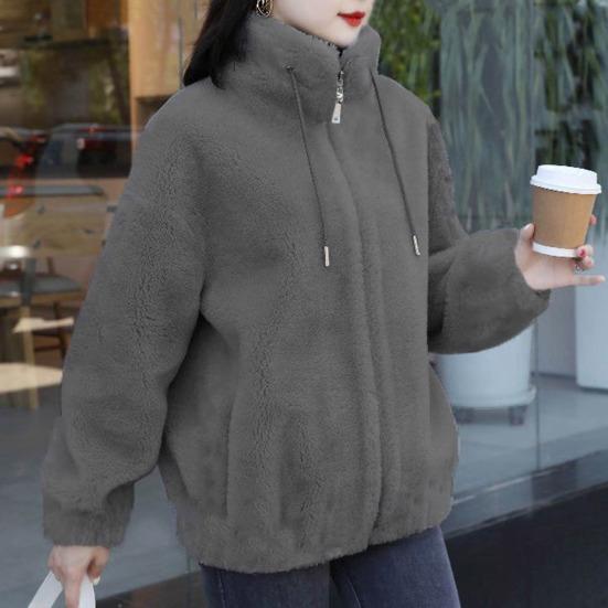 Women's Winter Padded Warm Double-sided Fleece Sweatshirt Loose High Neck Temperament Jacket