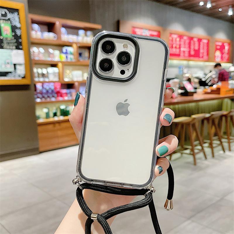 Гибридный прозрачный акриловый противоударный чехол 3 в 1 для iPhone 13 12 11 Pro Max X XR XS 8 7 Plus, ожерелье через плечо, ремешок, чехол для телефона, чехол