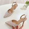 Fashion Liyke Fashion Design Crystal Pearl Pointed Toe Slingback Heels Elegant Wedding Party Shoes Fashion Back Buckle Strap Women Pumps