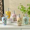 Nordic Vintage Painted Flower Ceramic Portable Lotion Bottle with Stainless Steel Pump Head Shower Gel Shampoo Dispenser Bottle