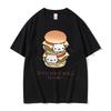 Nyan Nyan Nyanko Cat Double Hamburger Funny Meme T-shirt Men Women Fashion Oversized T Shirts Male Casual Cotton Crewneck Tshirt