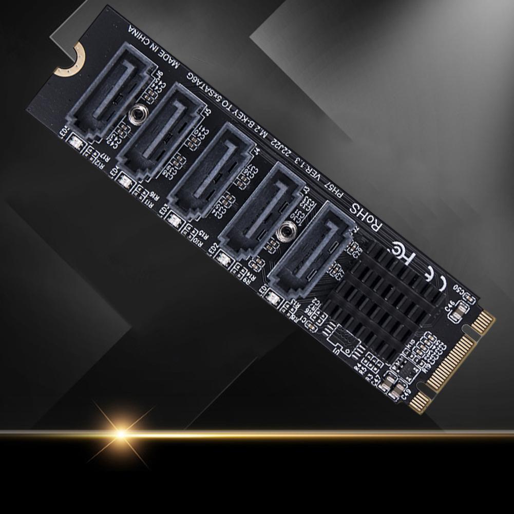 M.2 MKEY PCI-E Expansion Card 5/6 Port Adapter Card M.2 To SATA 3.0 Converter 6Gpbs SATA3.0 Adapter Support PM Function