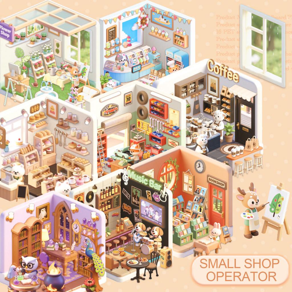 3D Miniature House Sticker Book DIY Isometric Room Scenes Creative Mini Bedroom Bakery Sticker for Adults Kids Stress Relief